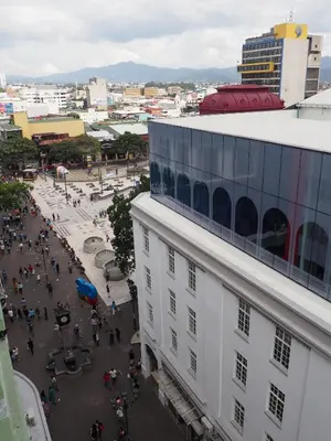 an overhead view of a city with a building at Nuevo Maragato Hotel & Hostel in San José
