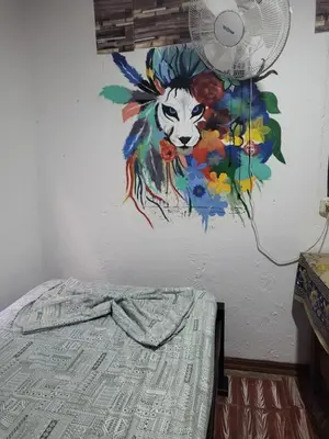 a painting of a cow on a wall at Downtown Montezuma Hostel in Montezuma