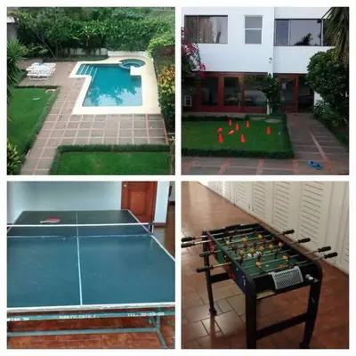 a collage of four pictures of a pool table at Hermosa Habitación privada en la Sabana, San Jose in San José