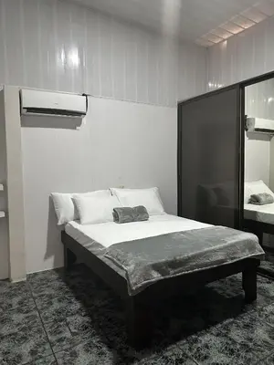 a bedroom with a large bed with a mirror at Casa Buen Agüero in San Antonio
