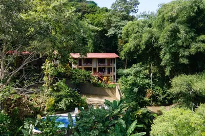 a house in the middle of a forest at Cozy 2BR EcoCondo 3 w Free Security WiFi in Quepos