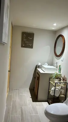 a bathroom with a sink and a toilet at Nani House in Montezuma