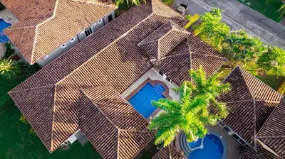 an overhead view of a house with a roof at Villa Encanto by Vacation Pura Vida in Bejuco