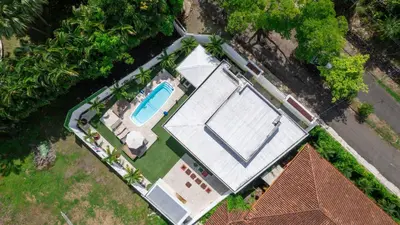 an overhead view of a house with a swimming pool at Villa Luna Nueva by Vacation Pura Vida in Esterillos