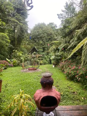 a vase sitting on the ground in a garden at Tipi Cabécar in Heredia