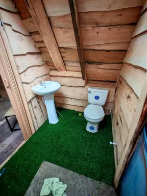 a bathroom with a toilet and a sink at Tipi Maleku in Heredia
