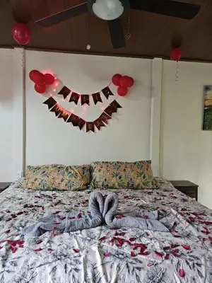 a bedroom with a bed with a mouth on the wall at El Castillo Harmony in El Castillo de La Fortuna