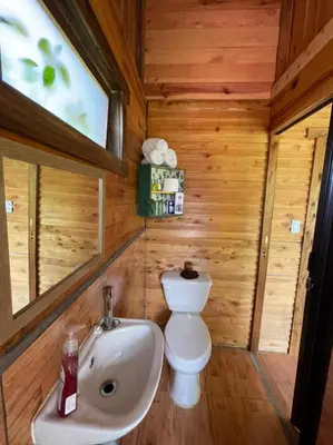 a bathroom with a toilet and a sink at Cabaña de Montaña in Cartago