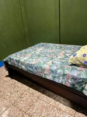 a bed in a room with a green wall at Gamboa Farm Lodge in Río Cuarto