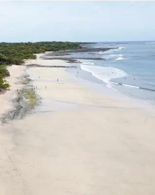 a beach with people walking on the sand and the ocean at Villas Vibras in Playa Avellana