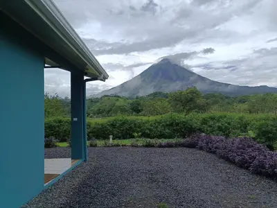 a view of a mountain from a house at Villa deluxe, jacuzzi, cocina in Fortuna