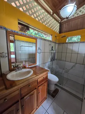 a bathroom with a sink and a shower and a toilet at LiS house in San Luis