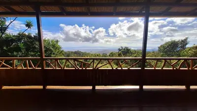 a view from the window of a building at Casa Cabuya - Retro Style with Gulf View in Monteverde in Monteverde Costa Rica