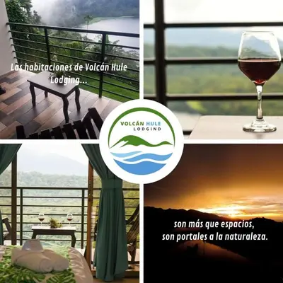 a collage of photos with a glass of wine at Volcan Hule Lodging in Río Cuarto