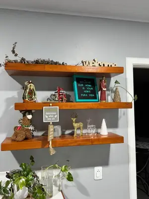 a shelf with figurines and other items on it at B&B Pacuare River Gateway Tica House in Linda Vista
