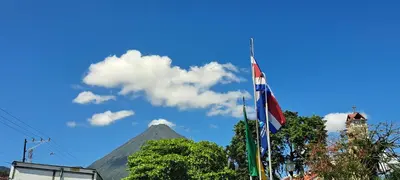 a view of a mountain with a flag at Gringo Petes Too in Fortuna