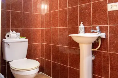 a bathroom with a toilet and a sink at Hospedaje Papalotes in Quepos