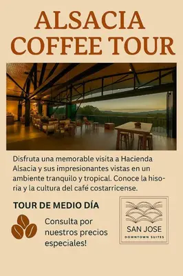 a flyer for a caffeica coffee tour at San Jose Downtown Suites in San José