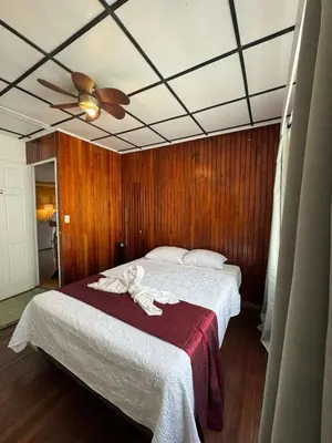 a bedroom with a bed with a ceiling fan at Aurora Retreat Costa Rica in Tilarán