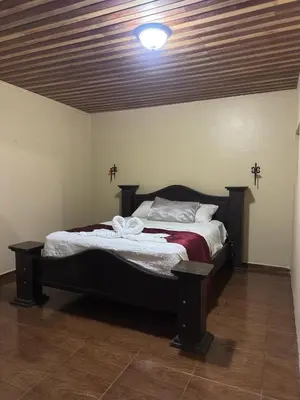 a bed in a room with a wooden ceiling at Aurora Retreat Costa Rica in Tilarán