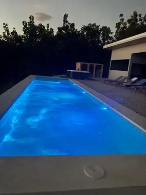 a large blue swimming pool in front of a house at Horizon Suite at Solindo Stays in Marbella