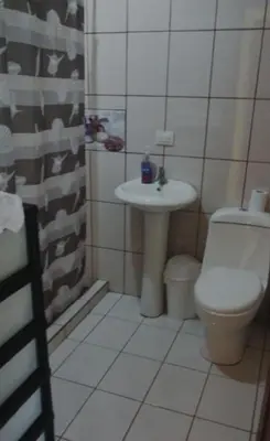 a bathroom with a toilet and a sink at Haciendo Amigos en El Canasto in San Isidro