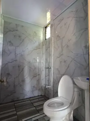 a bathroom with a toilet and a shower and a sink at Rincón del Sol in Upala