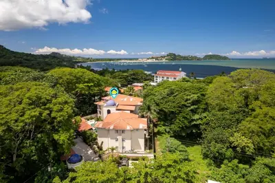 an aerial view of a house in the trees at 3-BD Beauty with Pool Near Beach in Santa Cruz
