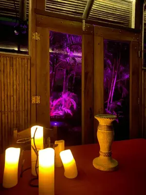 a group of candles sitting on a table with a window at Casa del Arbol Feel Good in Naranjo
