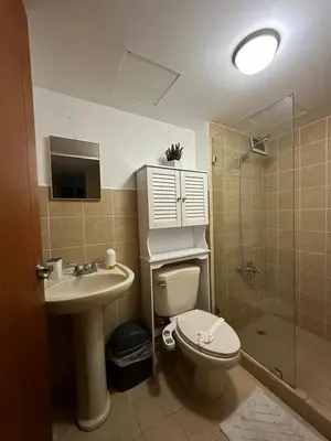 a bathroom with a toilet and a sink and a shower at DURCH PROJECT apartamento vacacional in Jacó