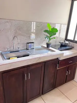 a kitchen with a sink and a counter top at Apartamentos del Sol #2 in Tilarán