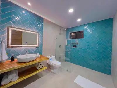 a bathroom with a sink and a toilet at Monstera Apartments Monteverde in Monteverde Costa Rica