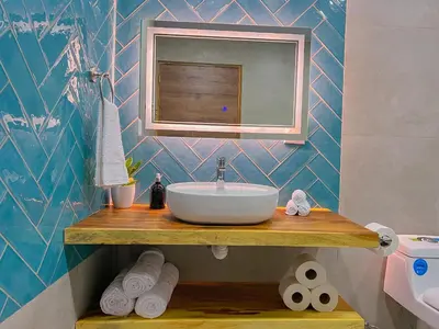 a bathroom with a sink and a mirror at Monstera Apartments Monteverde in Monteverde Costa Rica