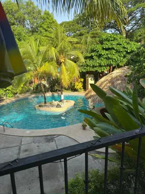 a pool with a palm tree in a resort at Condominio Coco Marindo #34 in Coco