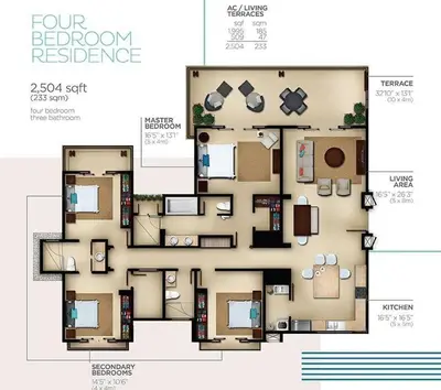 a floor plan of a floor plan of a house at Spacious 4 Bedroom Condo Pool in Ocotal