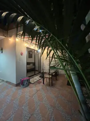 a room with a table and a palm tree at Hermosa Casa con todos los servicios a la mano in Barrancas