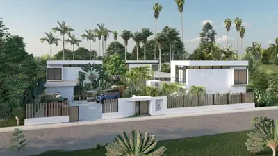 an architectural rendering of a house with palm trees at Soleil Samara in Sámara