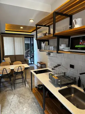 a kitchen with a sink and a stove top oven at Narime Costa Rica in Palmira