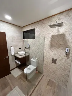 a bathroom with a toilet and a sink and a shower at Eco Casa Mango Lepanto #9 in Lepanto