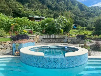 a swimming pool with a blue tile around it at Camino Nuevo Monteverde Ecolodge in Monteverde Costa Rica