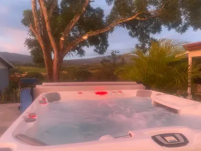 a hot tub with a view of a tree at Casa Marigold -Apartamento Bondad in Alajuela City