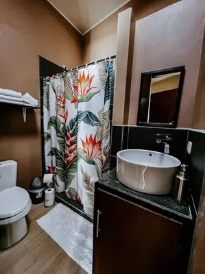 a bathroom with a sink and a toilet at Private Costa Rica Mountain House Pool & Stunning Views in Turrialba