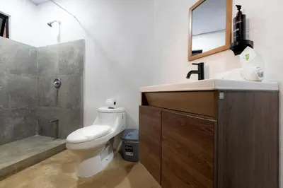 a bathroom with a toilet and a sink and a shower at Zen Studio in Jacó