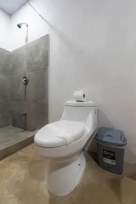 a white toilet in a bathroom with a shower at Zen Studio in Jacó