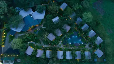 an overhead view of a park at night at Tocu Tent Camp in Caño Negro