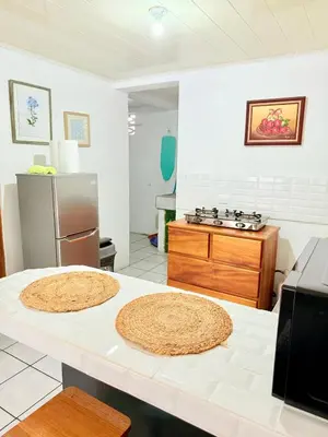 a kitchen with a counter top with a refrigerator at Sweet Home Carrion 2 y 3 in Fortuna