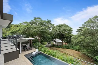 an aerial view of a house with a swimming pool at Stunning Villa with 3 Bedrooms Pool in Coco