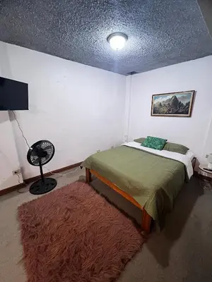 a bedroom with a bed and a rug at Casa Aldaba in San José