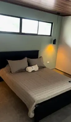 a bedroom with a large bed with two pillows at Marea Baja73 in Puntarenas