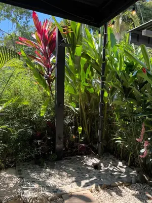 a garden entrance to a tropical garden at Casa Rucca in Uvita